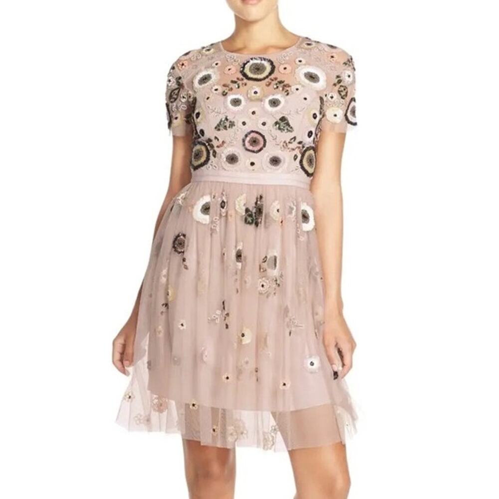 Needle &‎ Thread Dress Woodland Floral Embellished Tulle Pastel Pink Minidress 2